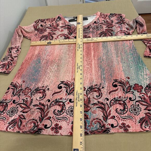 Lily By Firmiana Women Summer Tunic XL Long Sleeve V-neck Collarless Floral - Picture 8 of 10